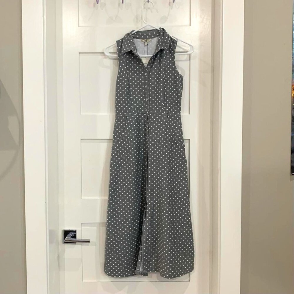 button down polka dot grey dress